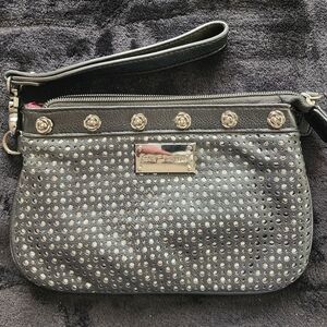 Betsey Johnson Black and Silver Studded Wristlet